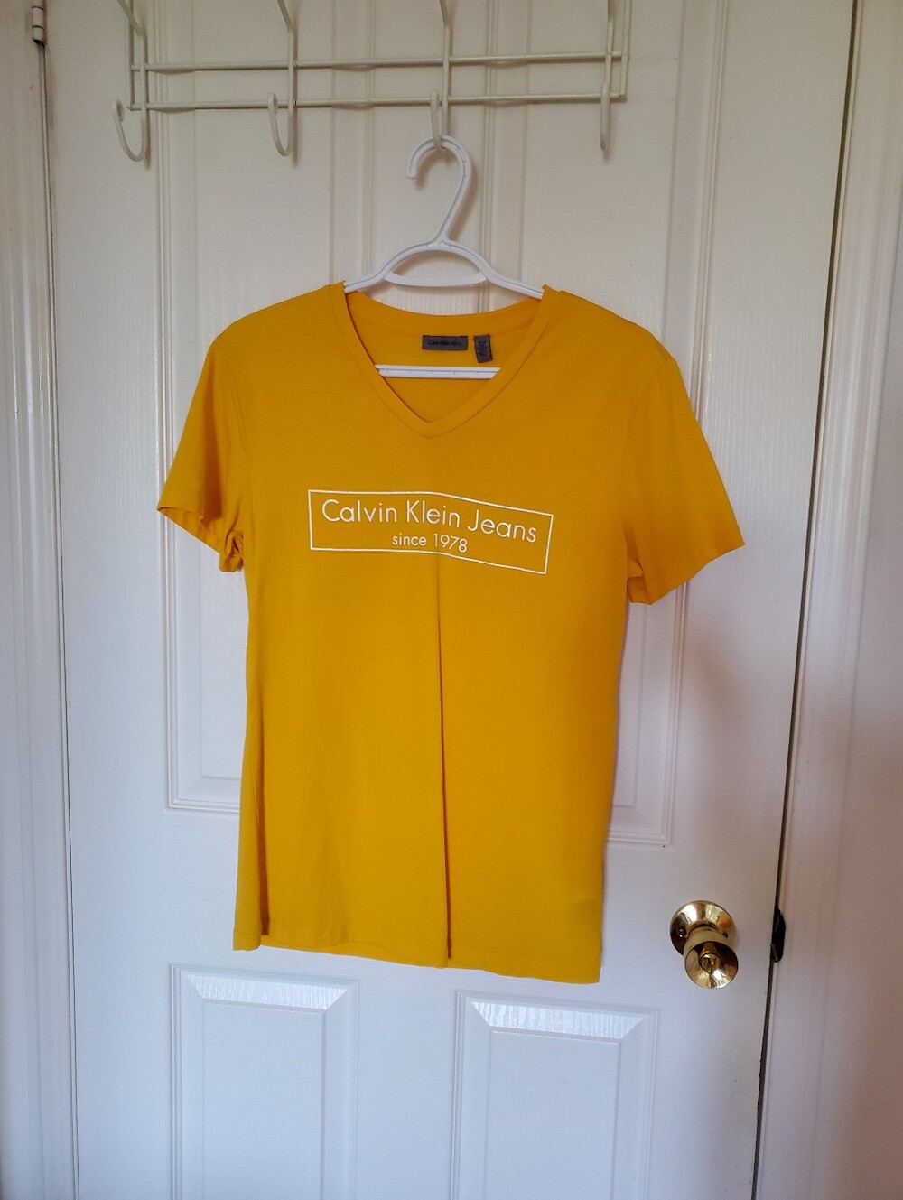 Calvin Klein Jeans Mustard Yellow V-Neck Logo Tee
